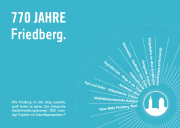 Friedberg, Werbeflyer zum ISEK in der Grafik des gleichzeitigen 750-Jahr-Stadtjubiläums