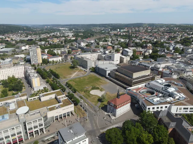 Blick auf Geras Neue Mitte und das Kultur- und Kongresszentrum
