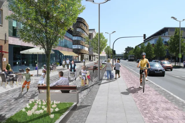 Ludwigsfelde: Stadtzentrum Potsdamer Straße: Aufwertungs-/Bebauungsstudie (Bildmontage)
