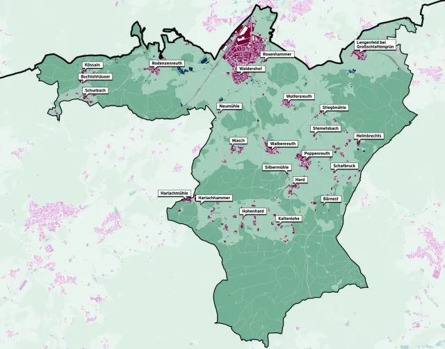 Übersicht der Stadt und ihrer Ortsteile