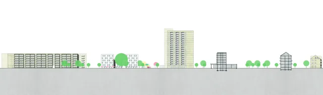 Querschnitt durch den Quartiersplatz und die Passage