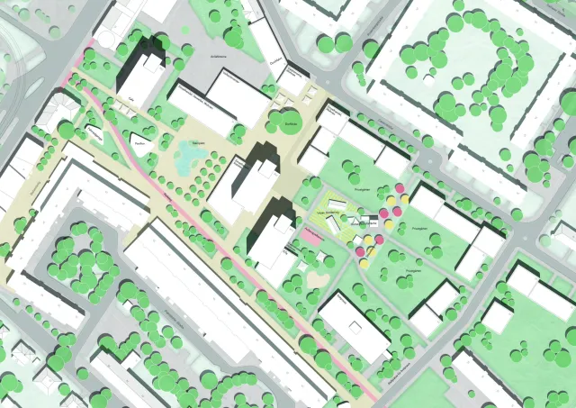 Städtebauliches Detail des Entwurfes und der Freianlagen